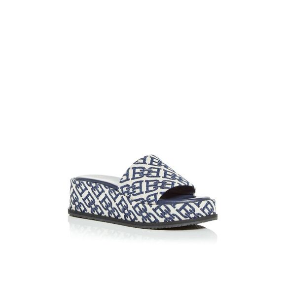 BALLY Womens Navy Jacquard Sylvie Toe Platform Slip On Slide Sandals Shoes 6.5